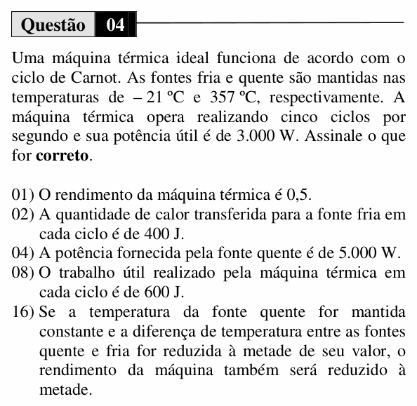 Enunciado da questão 4 de Física do UEM 2014 (Verão, Conhecimentos Específicos)