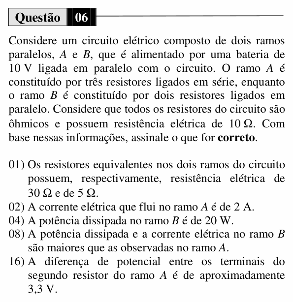Enunciado da questão 6 de Física do UEM 2014 (Verão, Conhecimentos Específicos)
