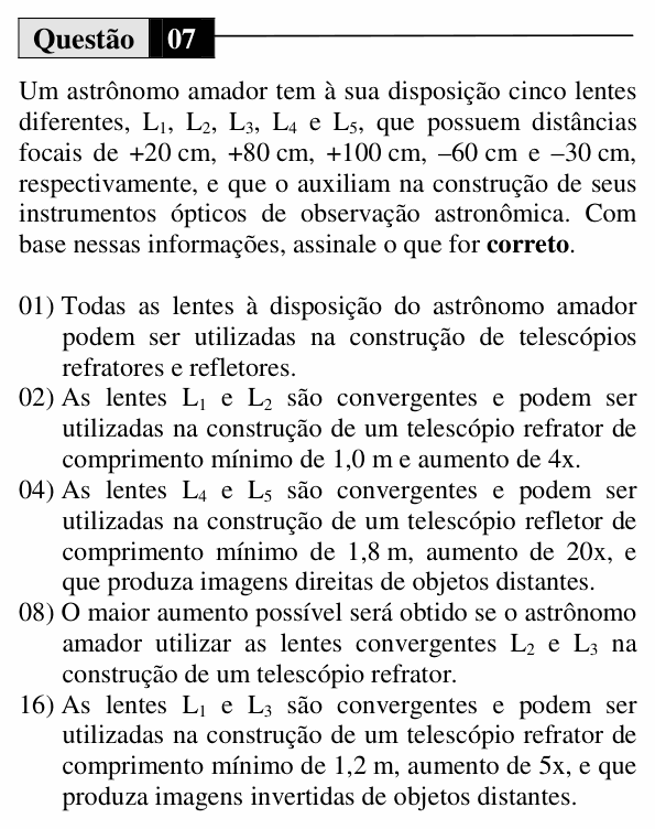 Enunciado da questão 7 de Física do UEM 2014 (Verão, Conhecimentos Específicos)