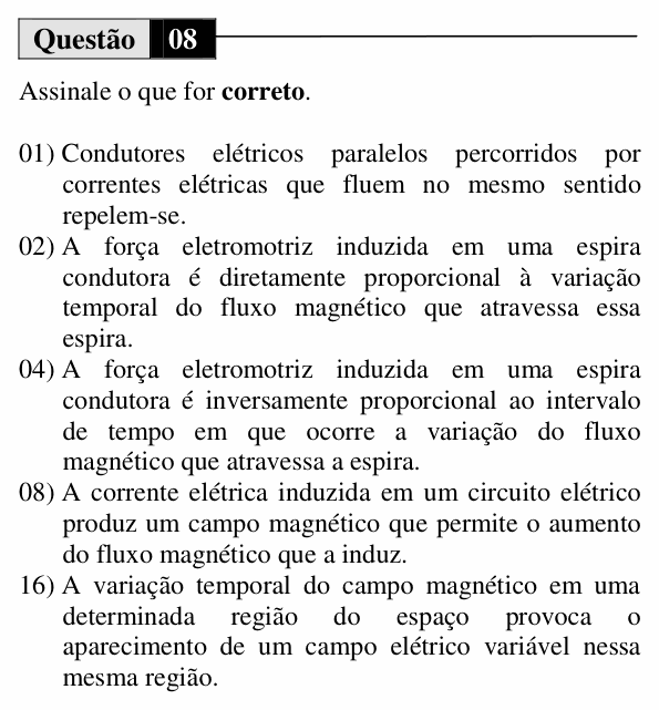 Enunciado da questão 8 de Física do UEM 2014 (Verão, Conhecimentos Específicos)