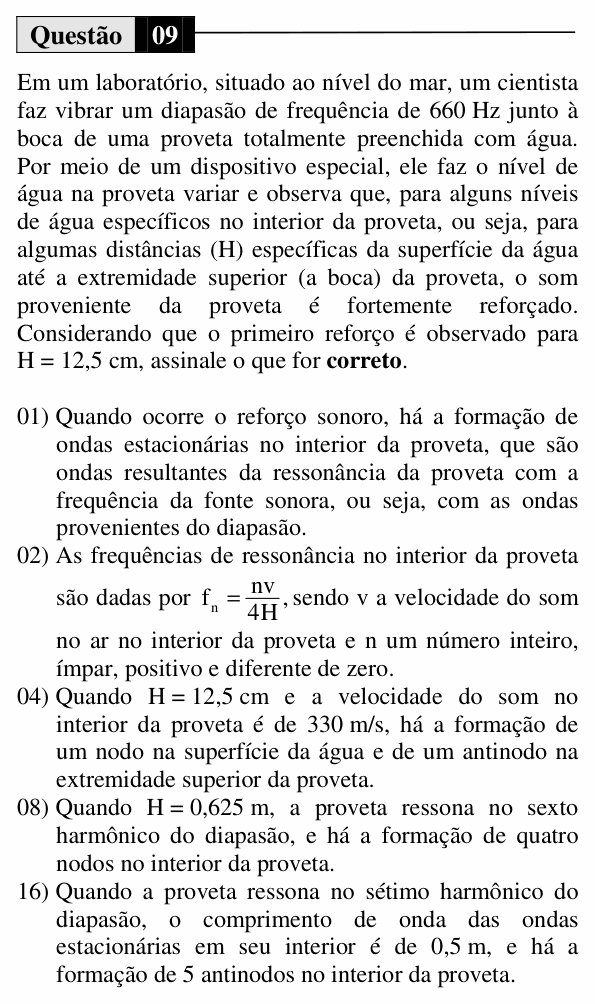 Enunciado da questão 9 de Física do UEM 2014 (Verão, Conhecimentos Específicos)