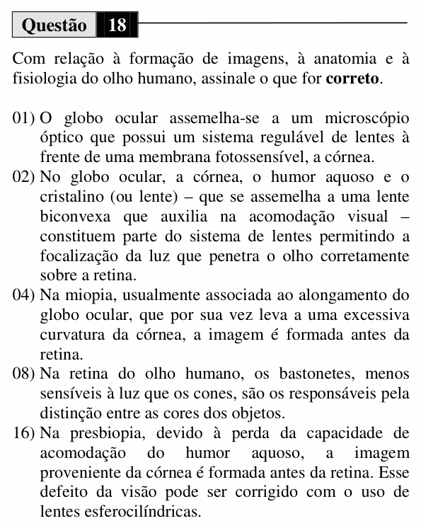 Enunciado da questão 18 de Física do UEM 2014 (Verão)