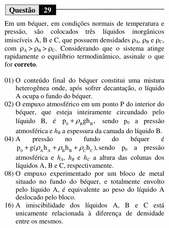 Enunciado da questão 29 de Física do UEM 2014 (Verão)