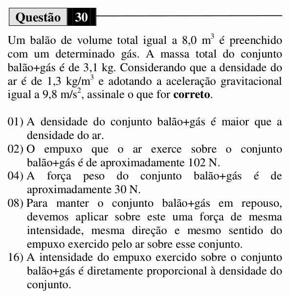 Enunciado da questão 30 de Física do UEM 2014 (Verão)