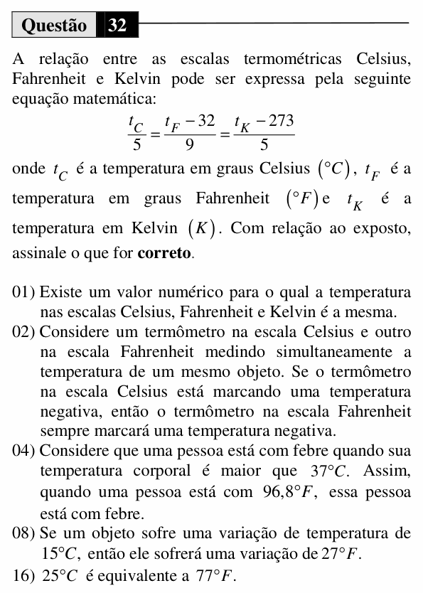 Enunciado da questão 32 de Física do UEM 2014 (Verão)