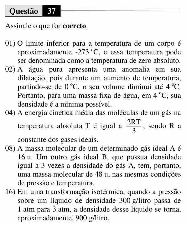 Enunciado da questão 37 de Física do UEM 2014 (Verão)