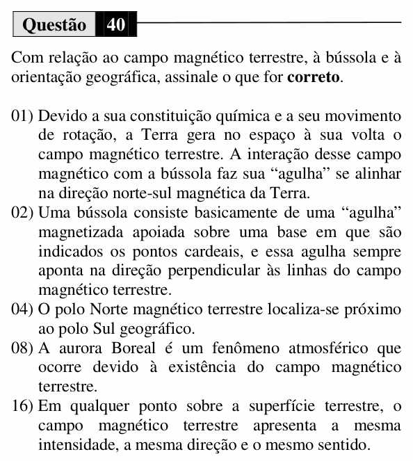 Enunciado da questão 40 de Física do UEM 2014 (Verão)