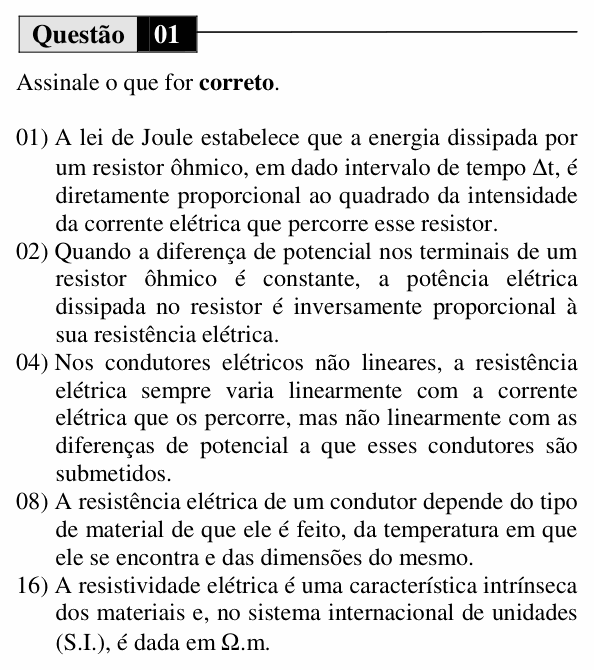 Enunciado da questão 1 de Física do UEM 2015 (Inverno, Conhecimentos Específicos)