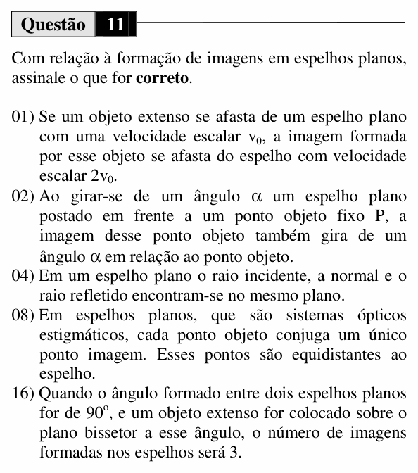 Enunciado da questão 11 de Física do UEM 2015 (Inverno, Conhecimentos Específicos)