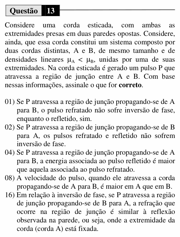 Enunciado da questão 13 de Física do UEM 2015 (Inverno, Conhecimentos Específicos)