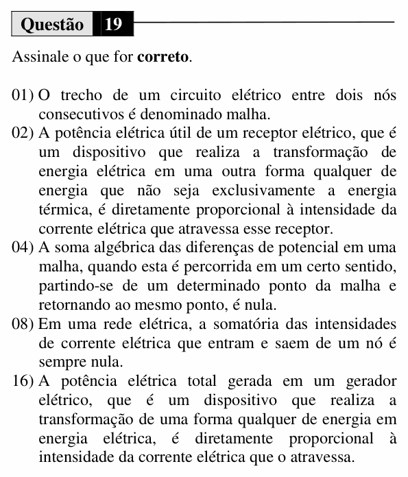Enunciado da questão 19 de Física do UEM 2015 (Inverno, Conhecimentos Específicos)