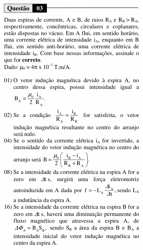 Enunciado da questão 3 de Física do UEM 2015 (Inverno, Conhecimentos Específicos)