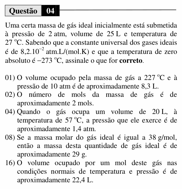 Enunciado da questão 4 de Física do UEM 2015 (Inverno, Conhecimentos Específicos)