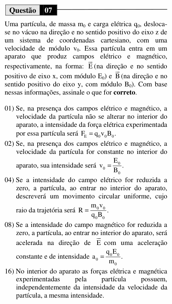 Enunciado da questão 7 de Física do UEM 2015 (Inverno, Conhecimentos Específicos)