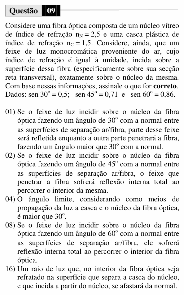 Enunciado da questão 9 de Física do UEM 2015 (Inverno, Conhecimentos Específicos)