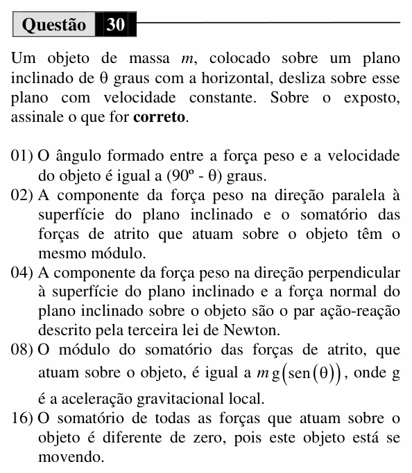Enunciado da questão 30 de Física do UEM 2015 (Inverno)