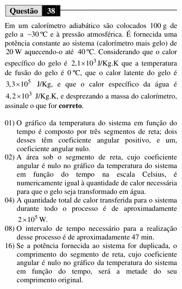 Enunciado da questão 38 de Física do UEM 2015 (Inverno)