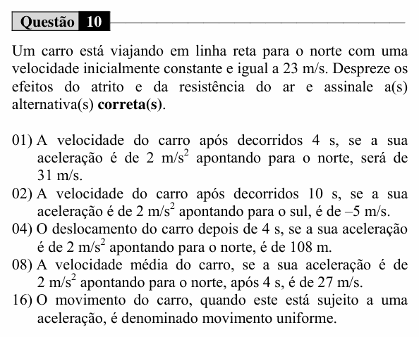 Enunciado da questão 10 de Física do UEM 2015 (Verão, Conhecimentos Específicos)
