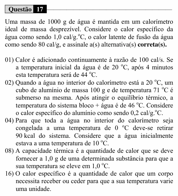 Enunciado da questão 17 de Física do UEM 2015 (Verão, Conhecimentos Específicos)
