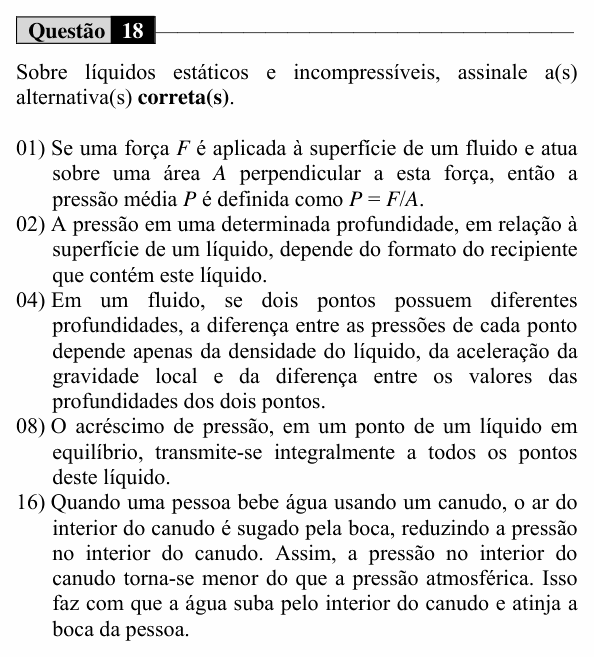 Enunciado da questão 18 de Física do UEM 2015 (Verão, Conhecimentos Específicos)