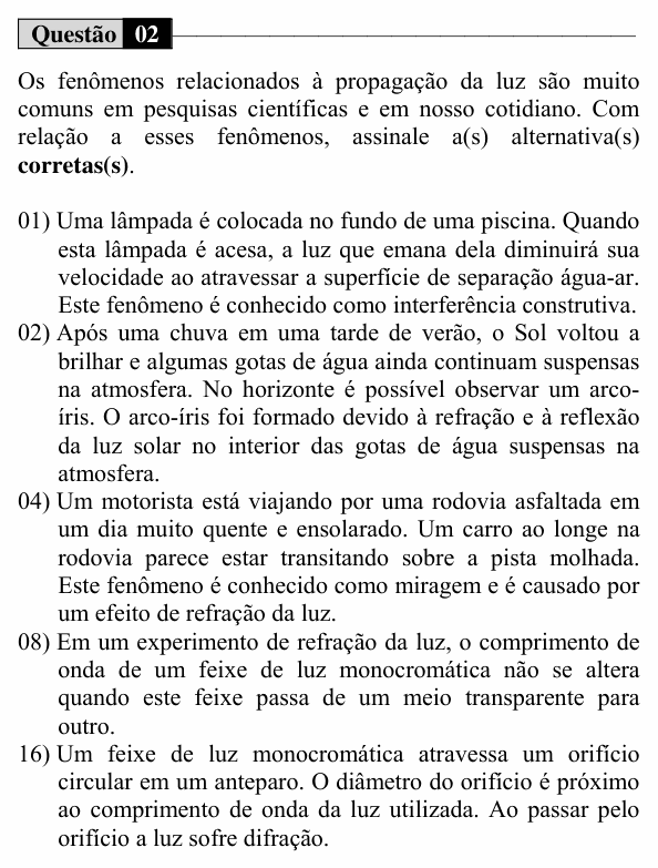 Enunciado da questão 2 de Física do UEM 2015 (Verão, Conhecimentos Específicos)