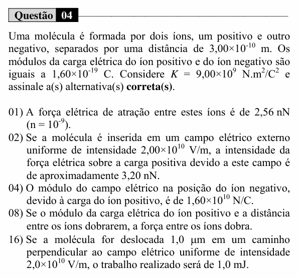 Enunciado da questão 4 de Física do UEM 2015 (Verão, Conhecimentos Específicos)