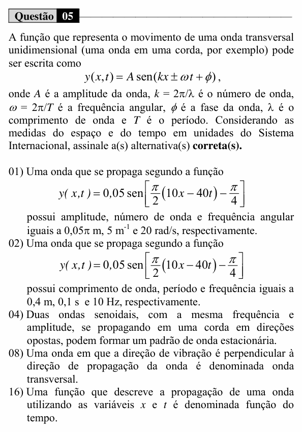 Enunciado da questão 5 de Física do UEM 2015 (Verão, Conhecimentos Específicos)