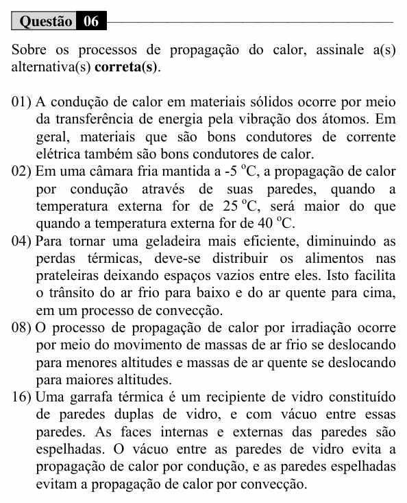 Enunciado da questão 6 de Física do UEM 2015 (Verão, Conhecimentos Específicos)