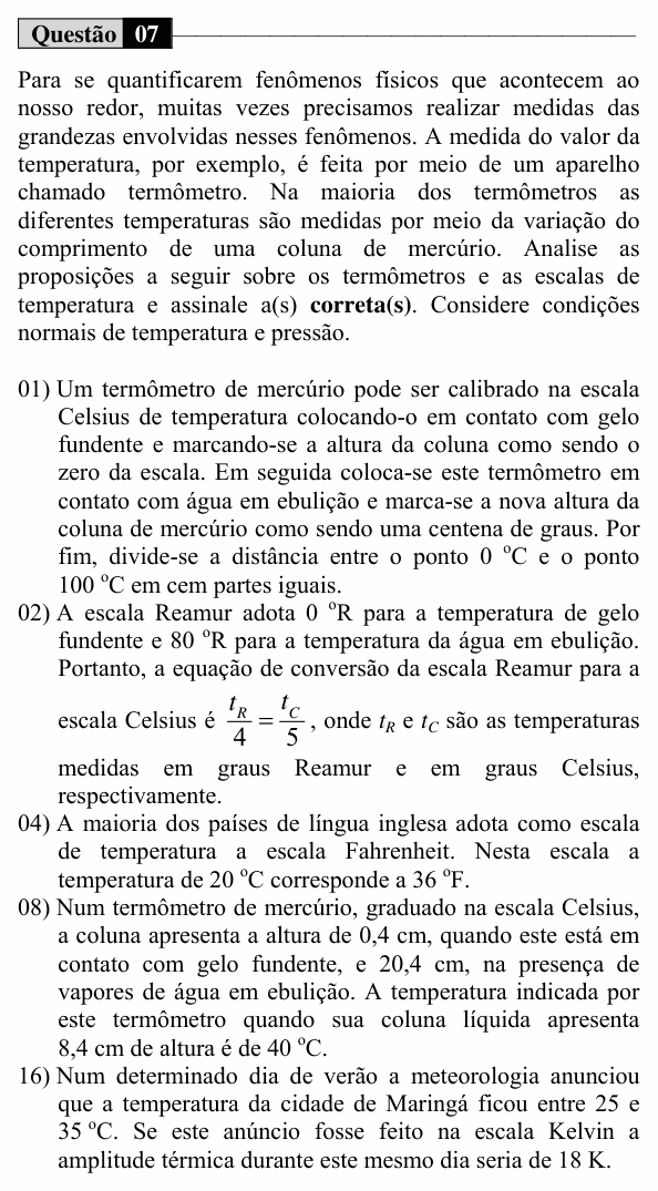 Enunciado da questão 7 de Física do UEM 2015 (Verão, Conhecimentos Específicos)