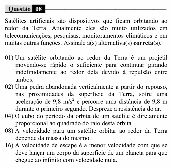 Enunciado da questão 8 de Física do UEM 2015 (Verão, Conhecimentos Específicos)