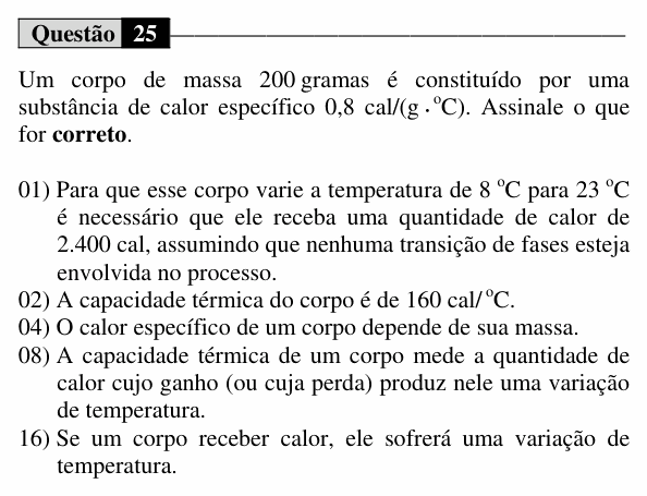 Enunciado da questão 25 de Física do UEM 2015 (Verão)