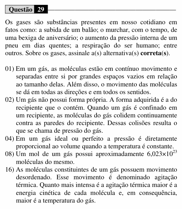 Enunciado da questão 29 de Física do UEM 2015 (Verão)