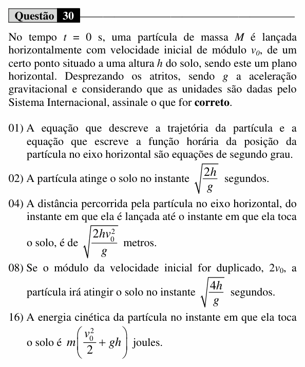Enunciado da questão 30 de Física do UEM 2015 (Verão)