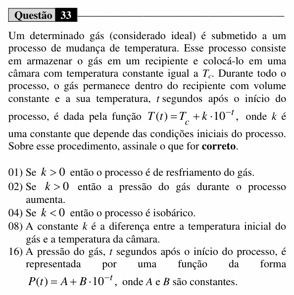 Enunciado da questão 33 de Física do UEM 2015 (Verão)