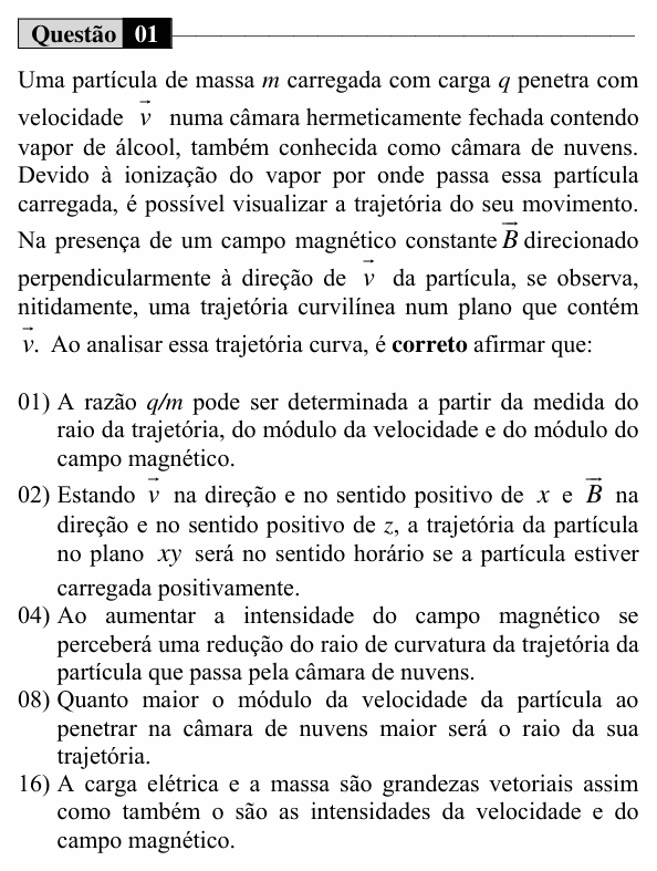 Enunciado da questão 1 de Física do UEM 2016 (Inverno, Conhecimentos Específicos)
