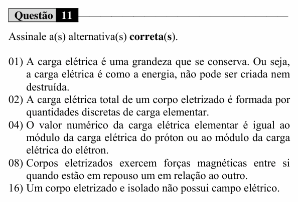 Enunciado da questão 11 de Física do UEM 2016 (Inverno, Conhecimentos Específicos)