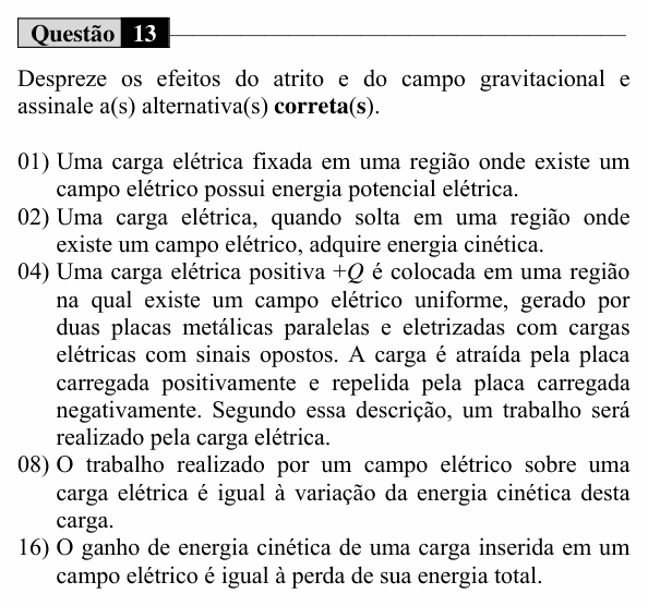 Enunciado da questão 13 de Física do UEM 2016 (Inverno, Conhecimentos Específicos)