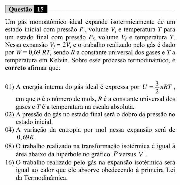 Enunciado da questão 15 de Física do UEM 2016 (Inverno, Conhecimentos Específicos)