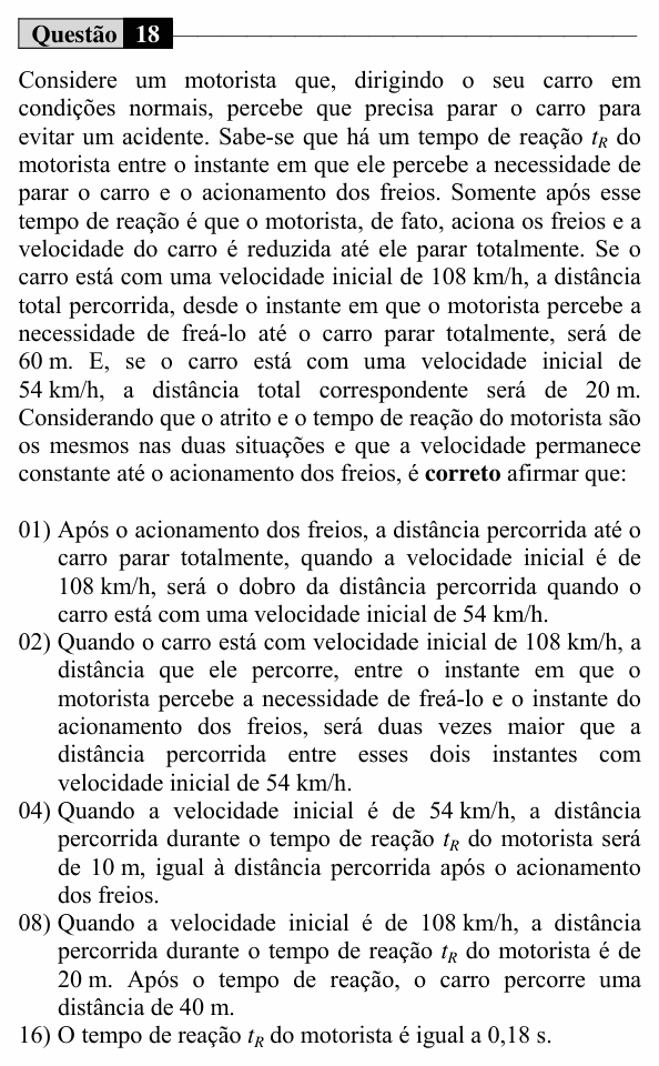 Enunciado da questão 18 de Física do UEM 2016 (Inverno, Conhecimentos Específicos)