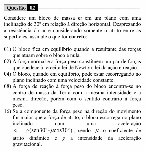 Enunciado da questão 2 de Física do UEM 2016 (Inverno, Conhecimentos Específicos)