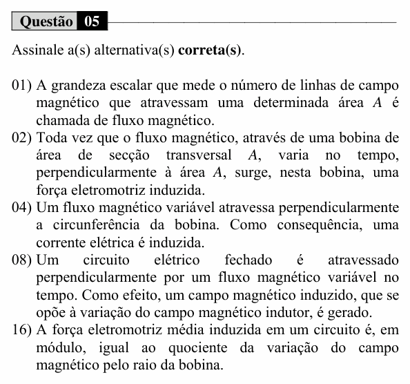 Enunciado da questão 5 de Física do UEM 2016 (Inverno, Conhecimentos Específicos)