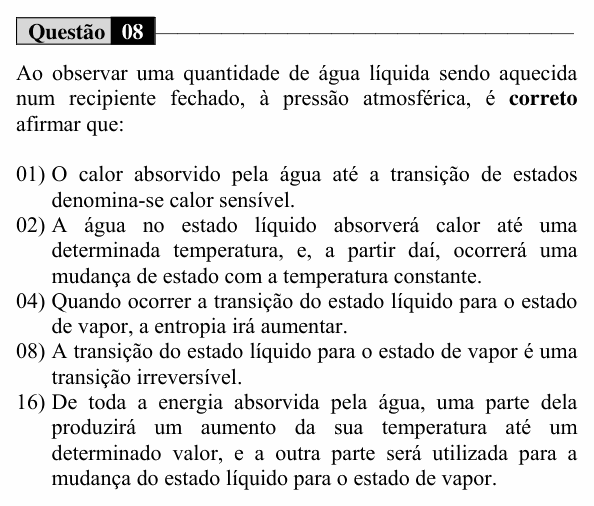 Enunciado da questão 8 de Física do UEM 2016 (Inverno, Conhecimentos Específicos)