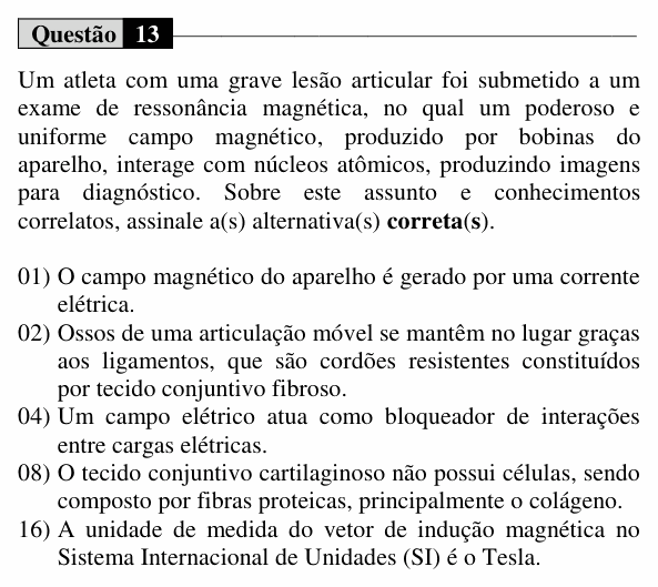 Enunciado da questão 13 de Física do UEM 2016 (Inverno)