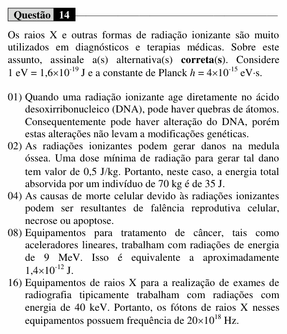 Enunciado da questão 14 de Física do UEM 2016 (Inverno)