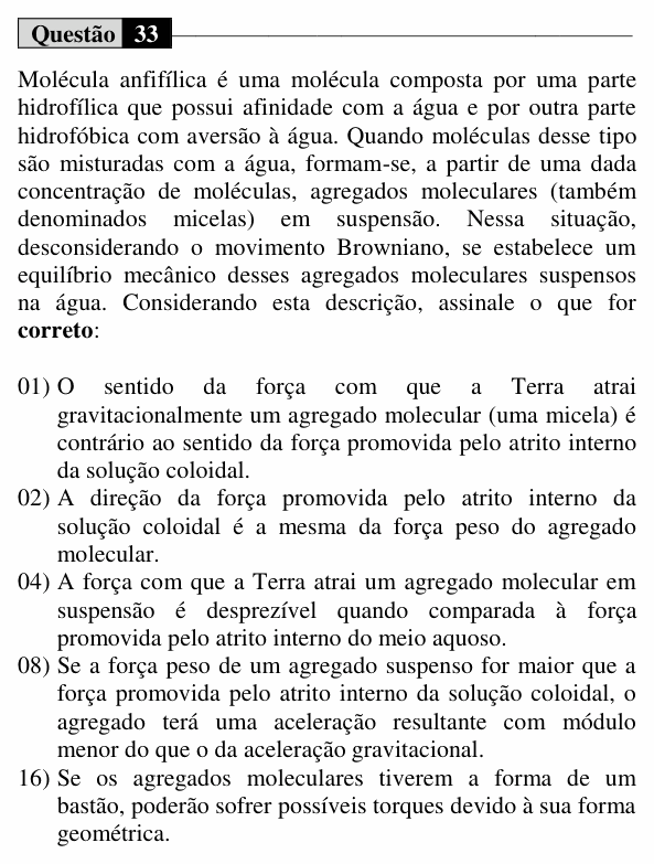 Enunciado da questão 33 de Física do UEM 2016 (Inverno)