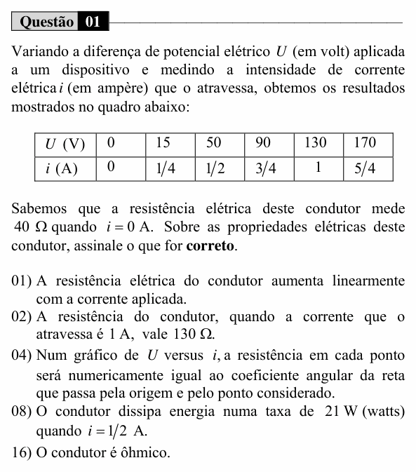 Enunciado da questão 1 de Física do UEM 2016 (Verão, Conhecimentos Específicos)