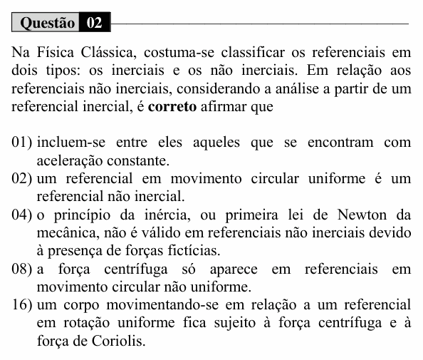 Enunciado da questão 2 de Física do UEM 2016 (Verão, Conhecimentos Específicos)