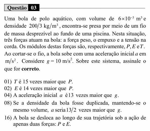 Enunciado da questão 3 de Física do UEM 2016 (Verão, Conhecimentos Específicos)