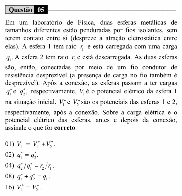 Enunciado da questão 5 de Física do UEM 2016 (Verão, Conhecimentos Específicos)