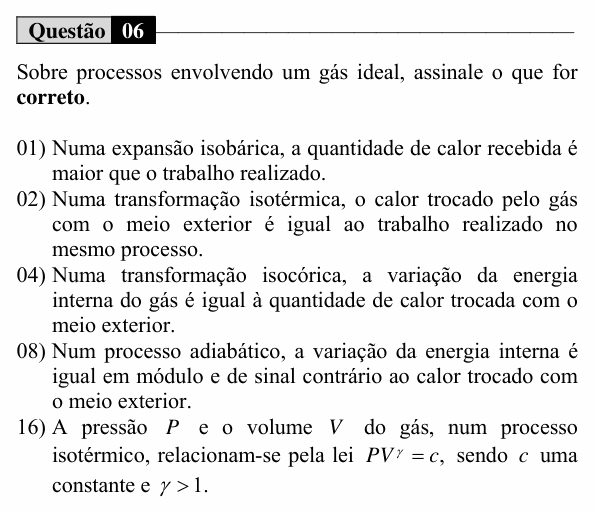 Enunciado da questão 6 de Física do UEM 2016 (Verão, Conhecimentos Específicos)